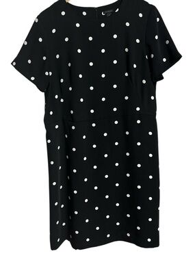 Ann Taylor Black with White Polka Dots Short Sleeve Fitted Sheath Dress SZ 14
